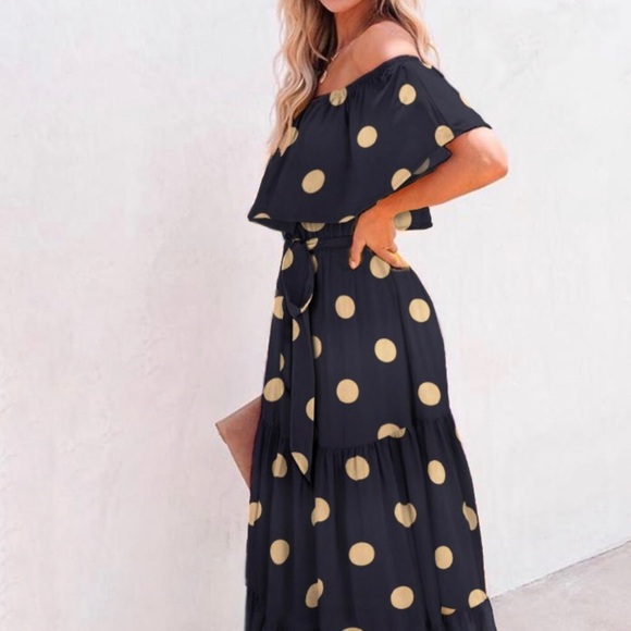 Black and Tan polka dot maxi dress - Picture 2 of 7